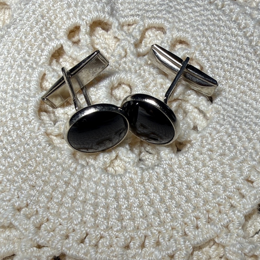 PIONEER Elegant Black and Silver Cufflinks